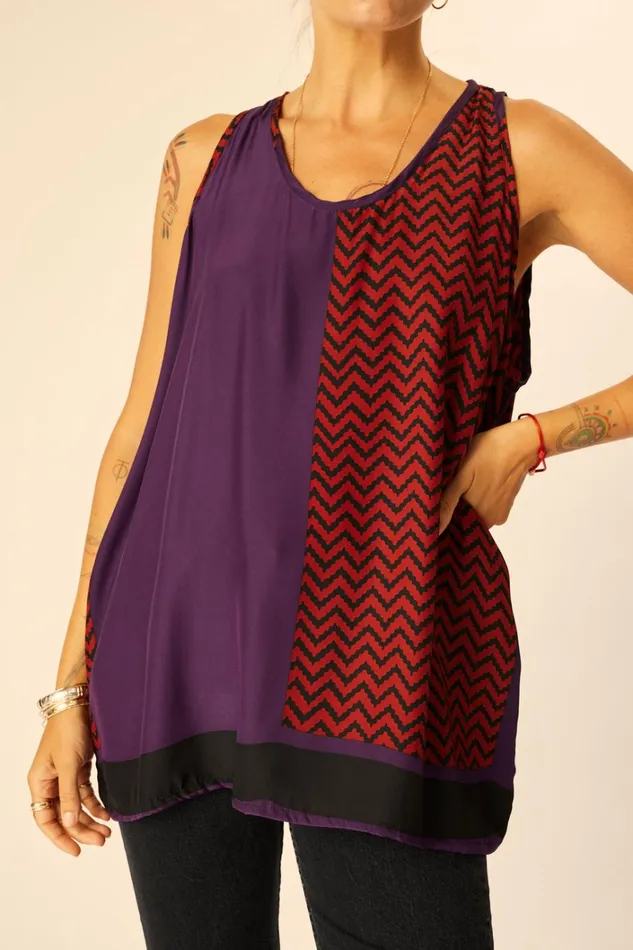 Women Natalie Martin Tops Ariana Tank Block Zigzag Aubergine