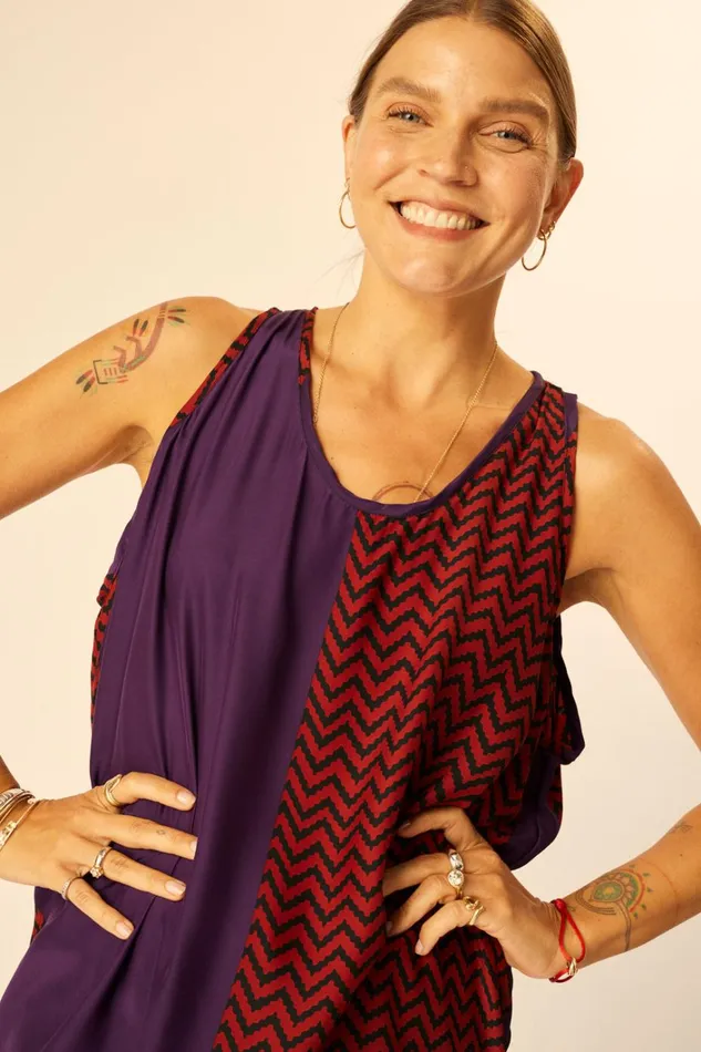Women Natalie Martin Tops Ariana Tank Block Zigzag Aubergine