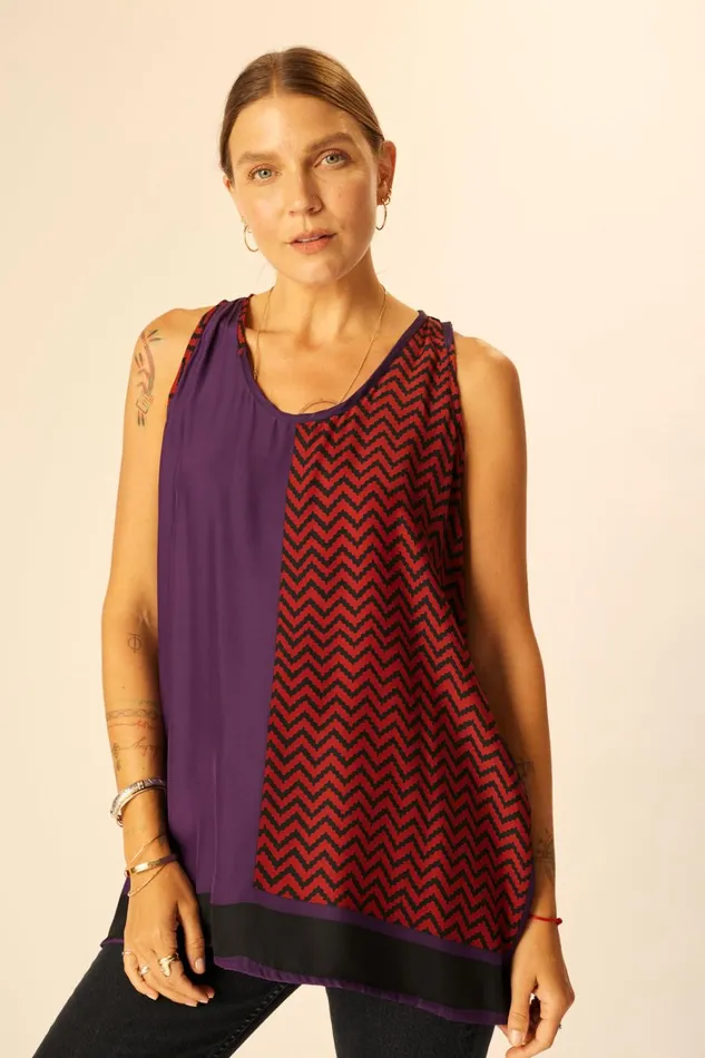 Women Natalie Martin Tops Ariana Tank Block Zigzag Aubergine