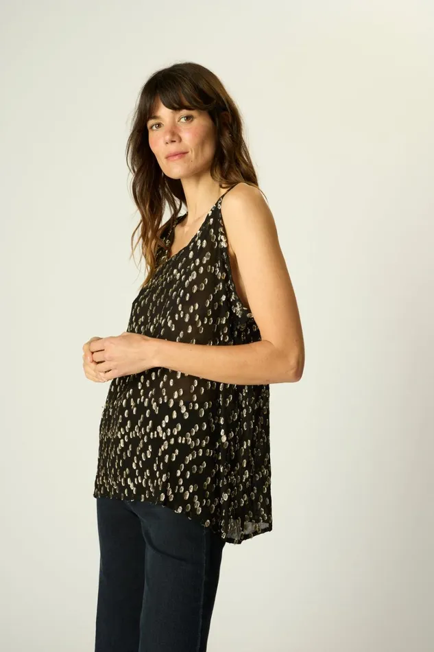 Women Natalie Martin Tops Ariana Tank Metallic Chiffon