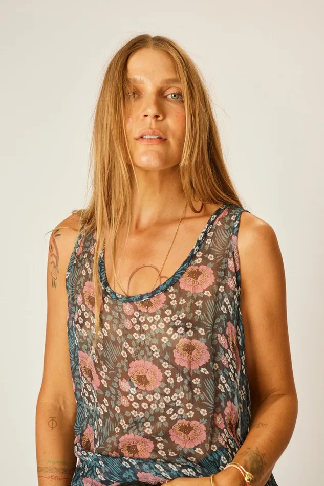 Women Natalie Martin Tops Ariana Tank Vintage Flowers Indigo
