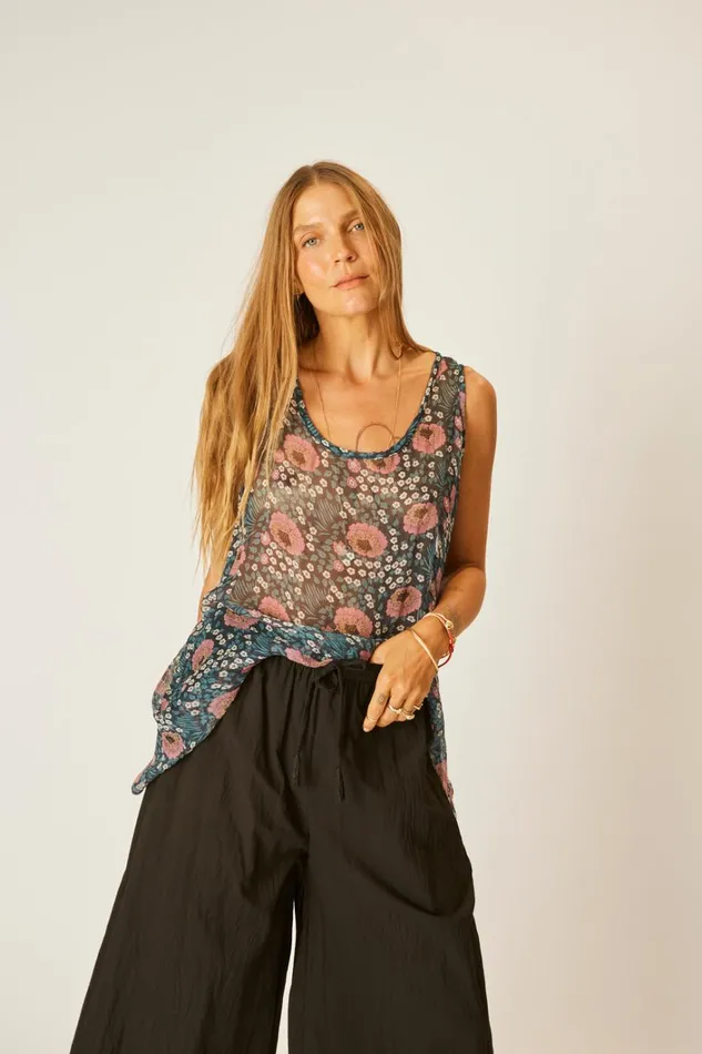 Women Natalie Martin Tops Ariana Tank Vintage Flowers Indigo