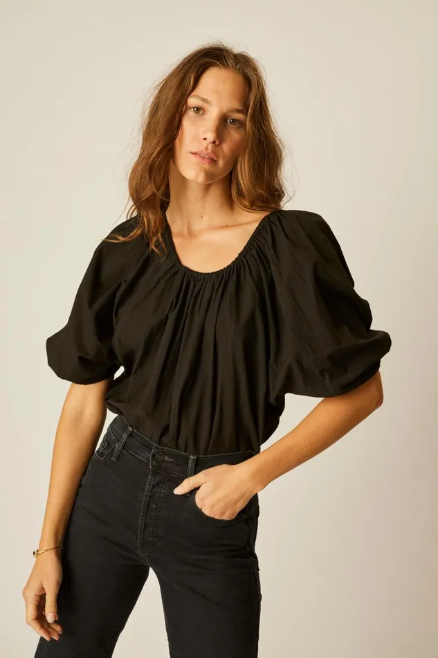 Women Natalie Martin Tops Ella Top Black Flat Cotton
