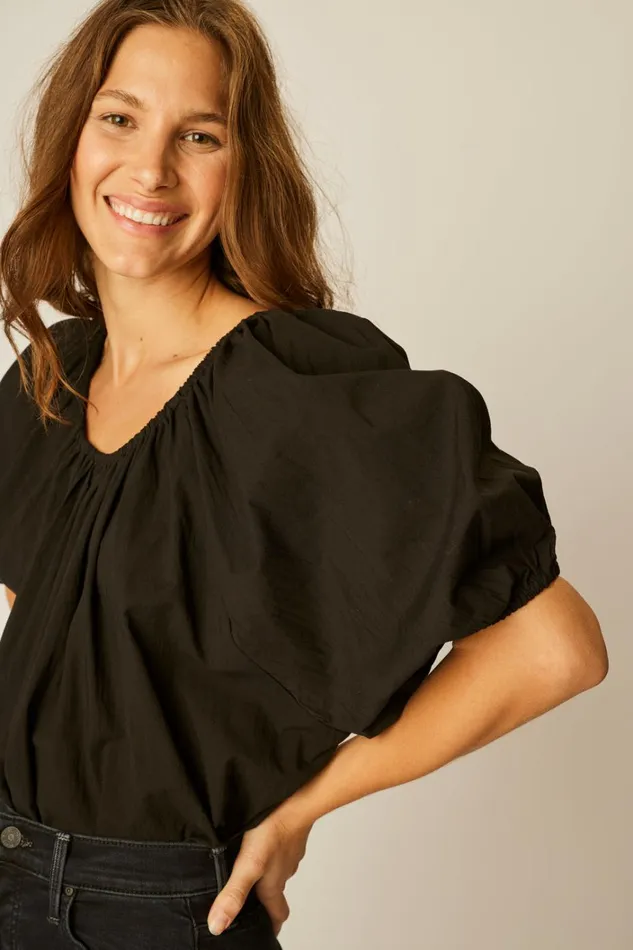 Women Natalie Martin Tops Ella Top Black Flat Cotton