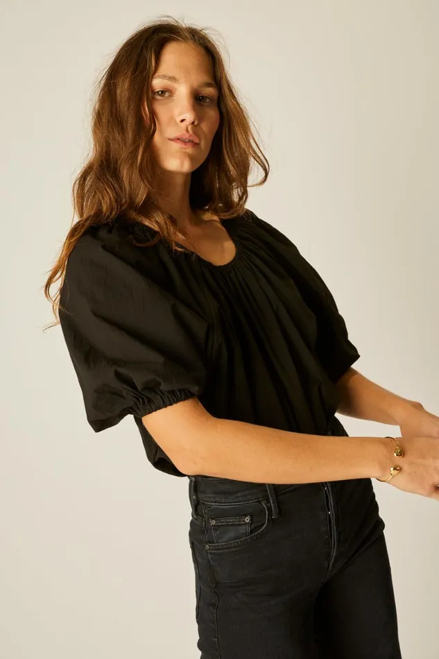 Women Natalie Martin Tops Ella Top Black Flat Cotton