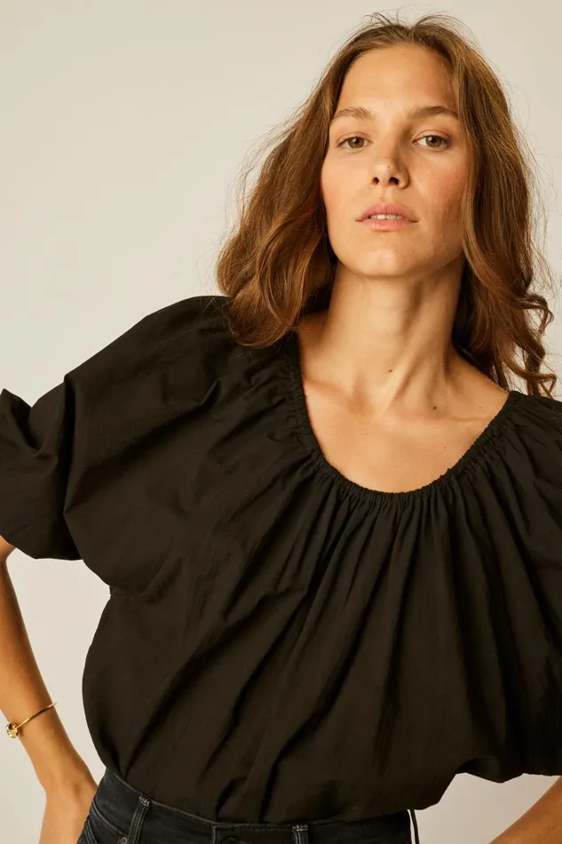 Women Natalie Martin Tops Ella Top Black Flat Cotton