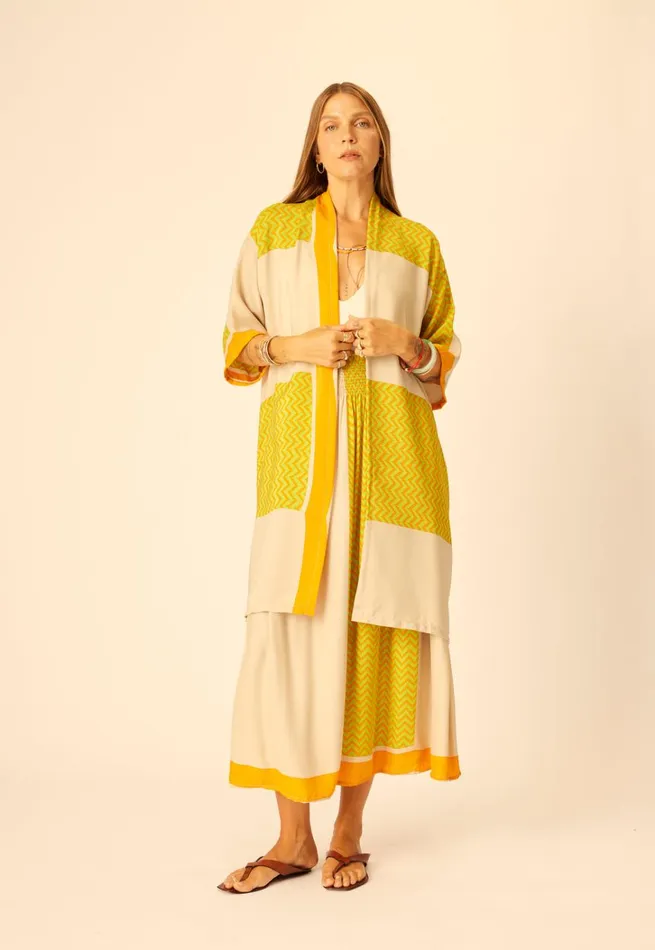 Women Natalie Martin Tops Lennon Kimono Block Zigzag Tangerine