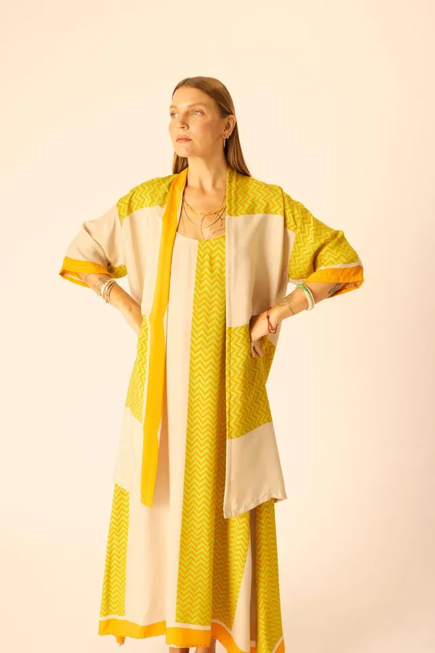 Women Natalie Martin Tops Lennon Kimono Block Zigzag Tangerine