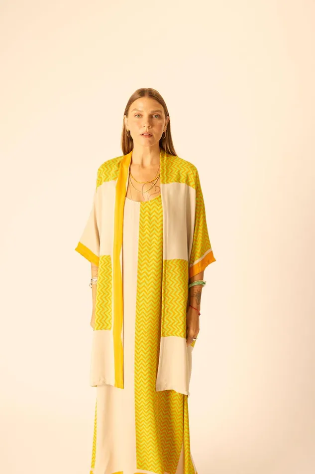 Women Natalie Martin Tops Lennon Kimono Block Zigzag Tangerine