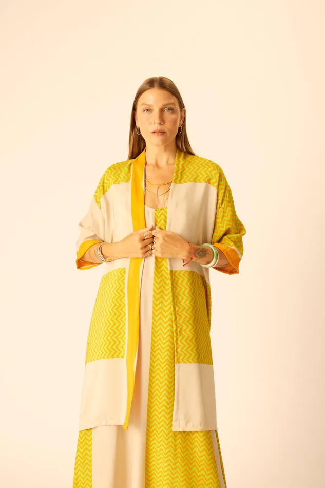 Women Natalie Martin Tops Lennon Kimono Block Zigzag Tangerine