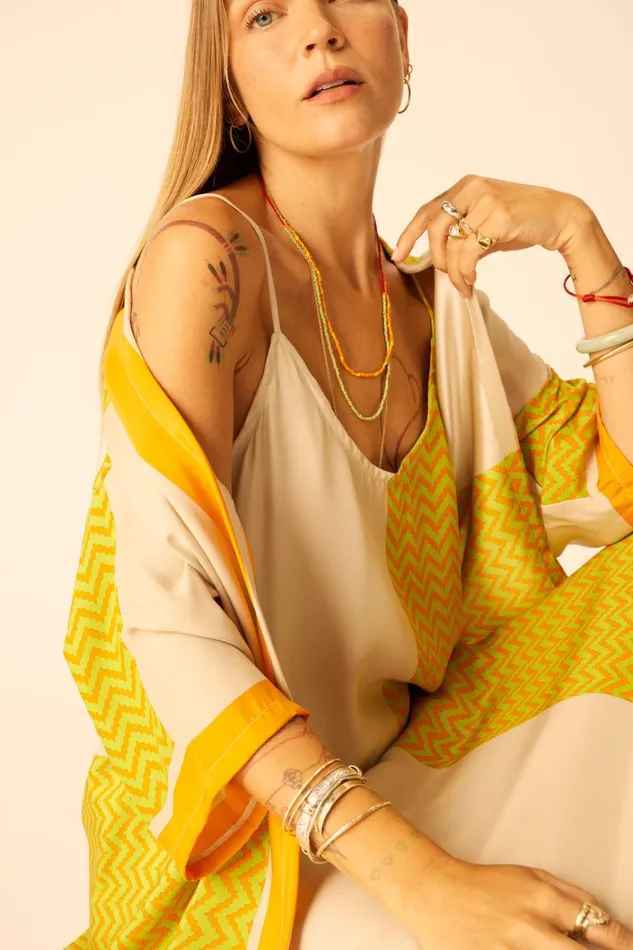 Women Natalie Martin Tops Lennon Kimono Block Zigzag Tangerine