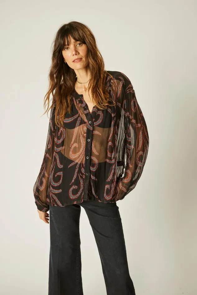 Women Natalie Martin Tops Tolan Shirt Feather Chiffon