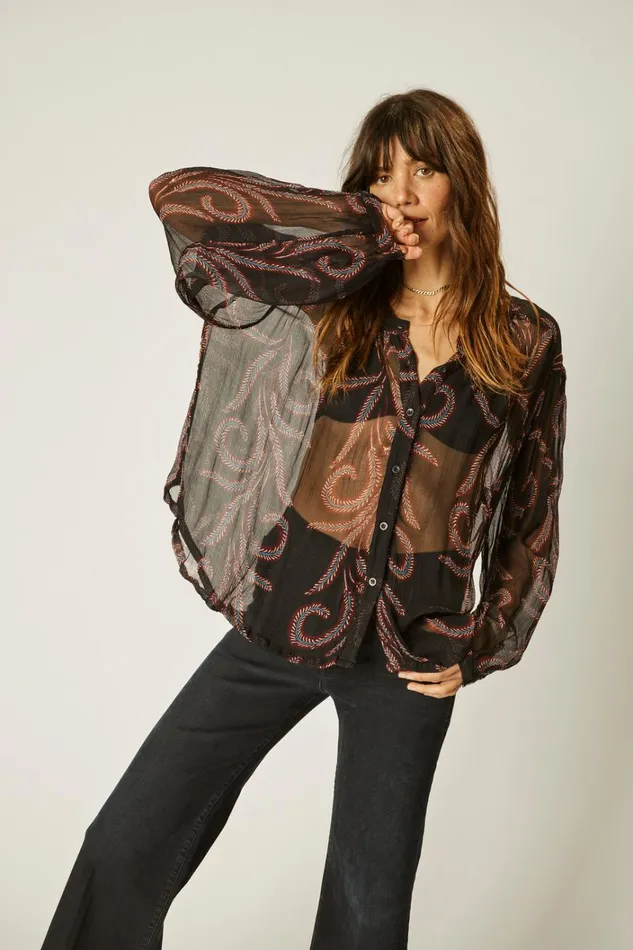 Women Natalie Martin Tops Tolan Shirt Feather Chiffon