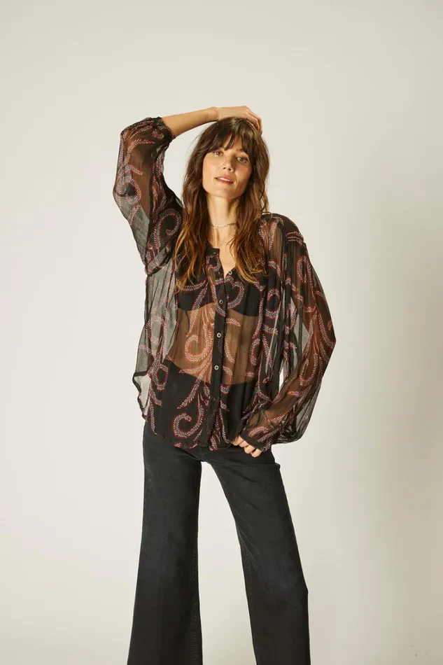 Women Natalie Martin Tops Tolan Shirt Feather Chiffon
