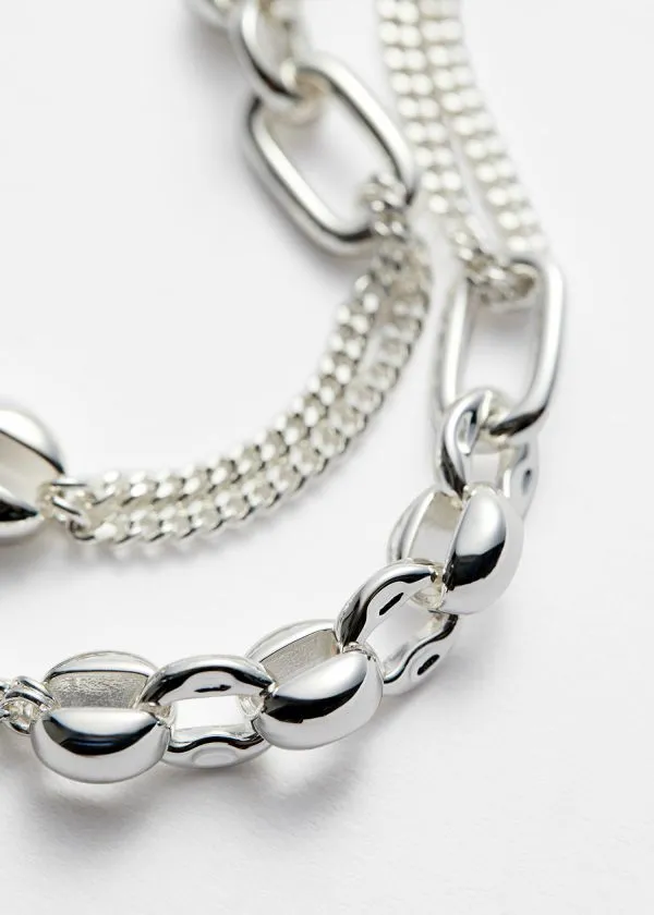 Women Necklaces and Other Stories Mixed Chain Necklace Silver