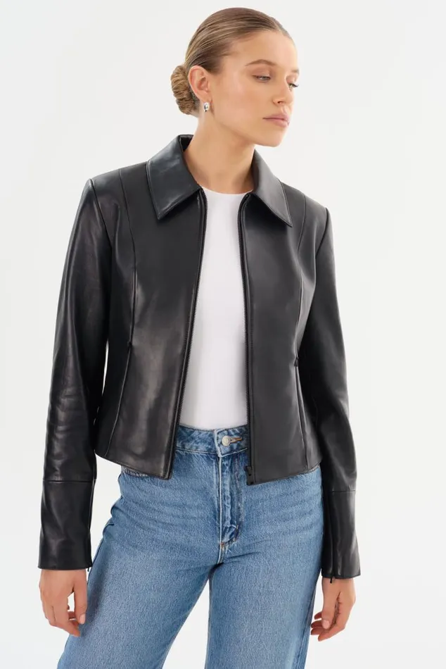 Women OCEANA Fitted Leather Jacket Black LAMARQUE Leather Jackets Women OCEANA Fitted Leather Jacket Black LAMARQUE Leather Jackets