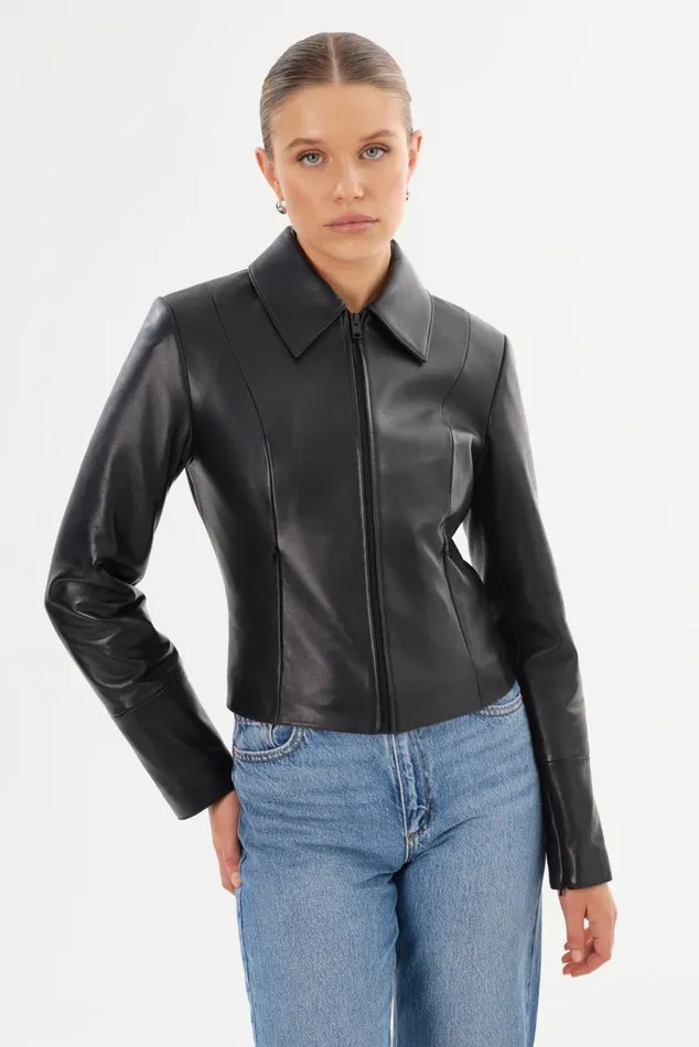 Women OCEANA Fitted Leather Jacket Black LAMARQUE Leather Jackets Women OCEANA Fitted Leather Jacket Black LAMARQUE Leather Jackets