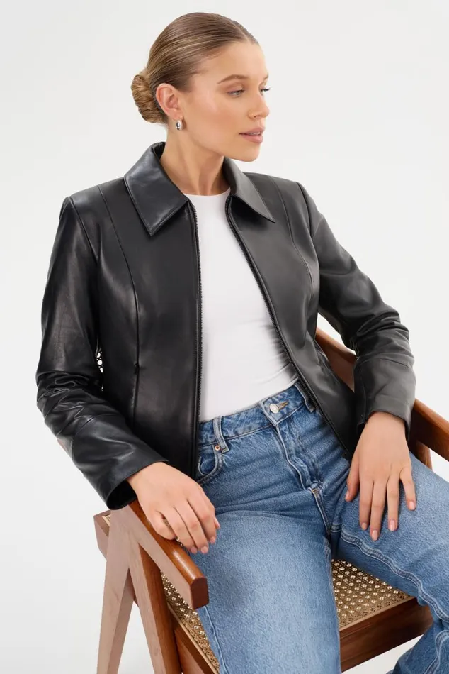 Women OCEANA Fitted Leather Jacket Black LAMARQUE Leather Jackets Women OCEANA Fitted Leather Jacket Black LAMARQUE Leather Jackets