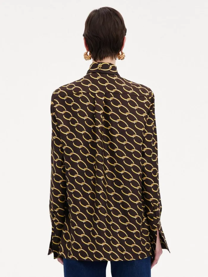 Women Oscar De La Renta Blouses and Knits Oscar ChainLink Silk Twill Blouse Cafe Gold Women Oscar De La Renta Blouses and Knits Oscar ChainLink Silk Twill Blouse Cafe Gold