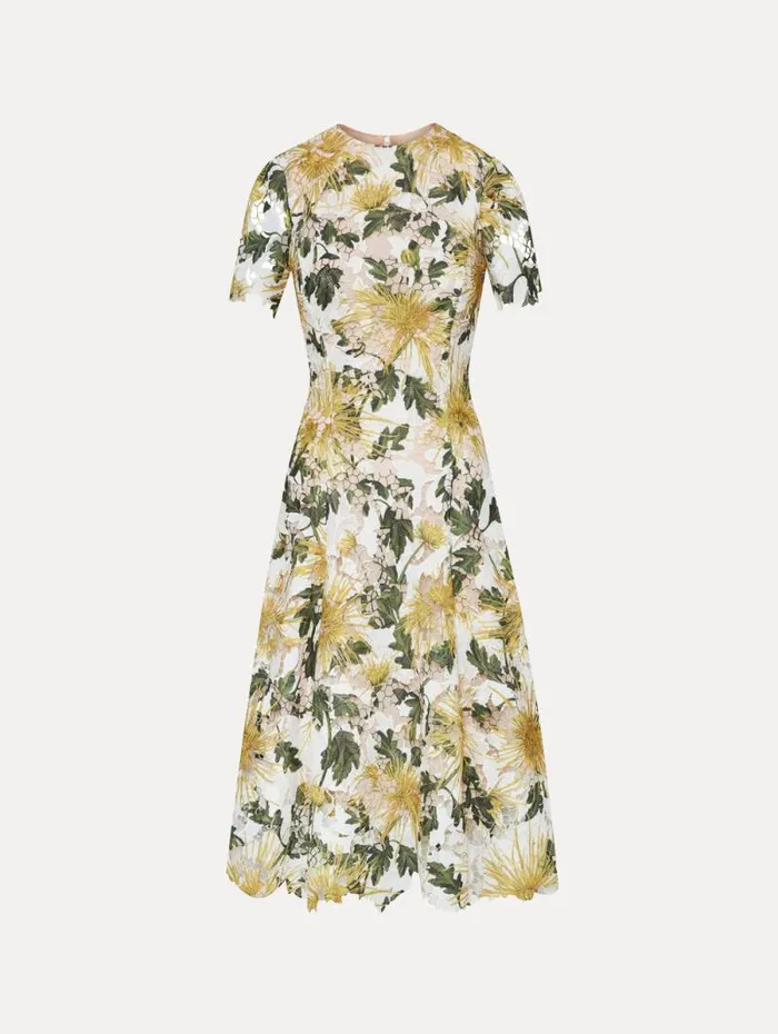 Women Oscar De La Renta Dresses Chrysanthemum Guipure Dress Yellow Ivory