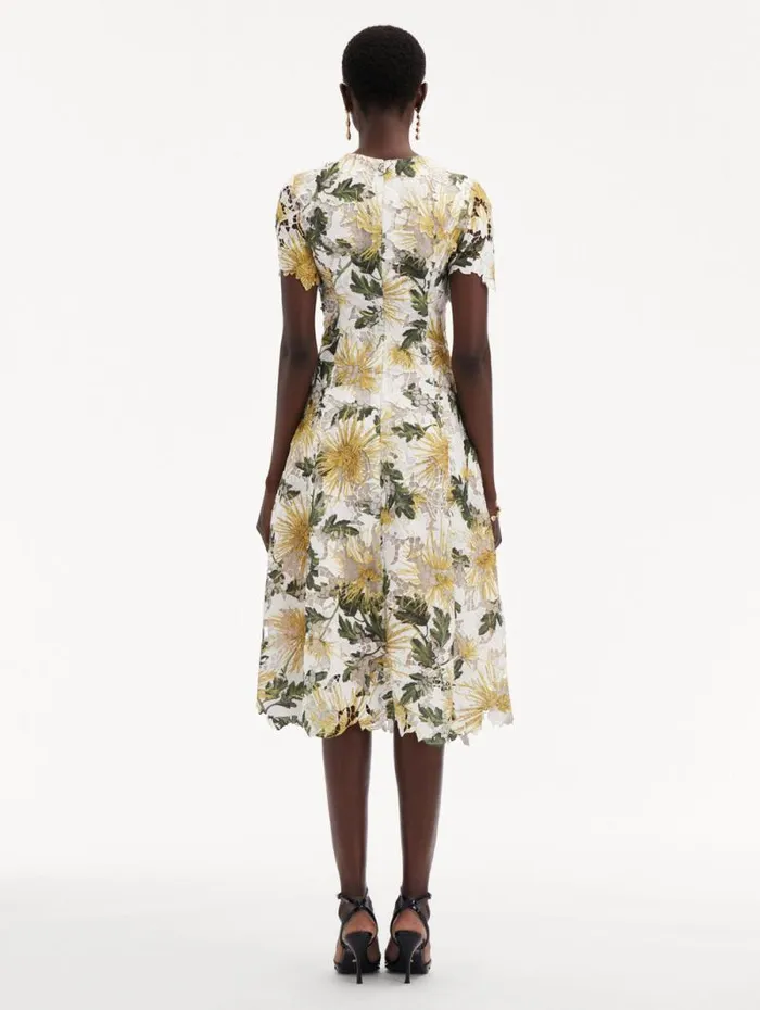 Women Oscar De La Renta Dresses Chrysanthemum Guipure Dress Yellow Ivory Women Oscar De La Renta Dresses Chrysanthemum Guipure Dress Yellow Ivory