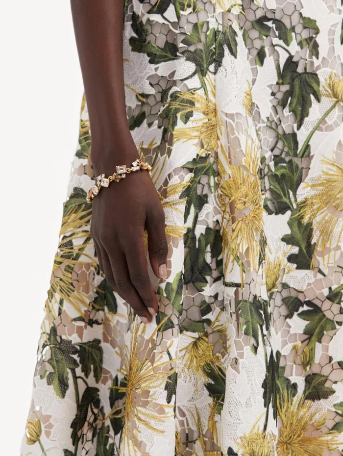 Women Oscar De La Renta Dresses Chrysanthemum Guipure Dress Yellow Ivory Women Oscar De La Renta Dresses Chrysanthemum Guipure Dress Yellow Ivory