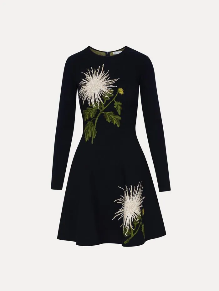 Women Oscar De La Renta Dresses Chrysanthemum Jacquard Long Sleeve Dress White Navy Women Oscar De La Renta Dresses Chrysanthemum Jacquard Long Sleeve Dress White Navy