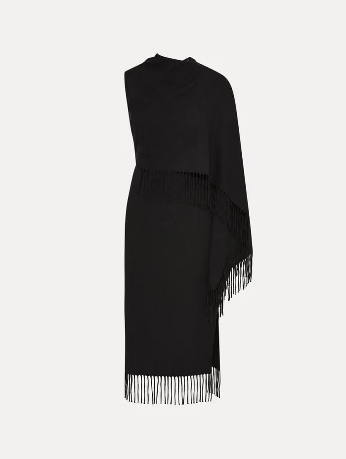 Women Oscar De La Renta Dresses Fringed Cape Midi Dress Anthracite