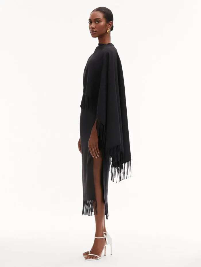 Women Oscar De La Renta Dresses Fringed Cape Midi Dress Anthracite Women Oscar De La Renta Dresses Fringed Cape Midi Dress Anthracite