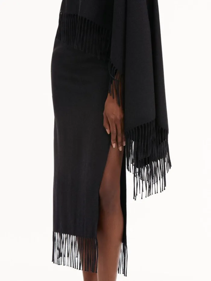 Women Oscar De La Renta Dresses Fringed Cape Midi Dress Anthracite Women Oscar De La Renta Dresses Fringed Cape Midi Dress Anthracite