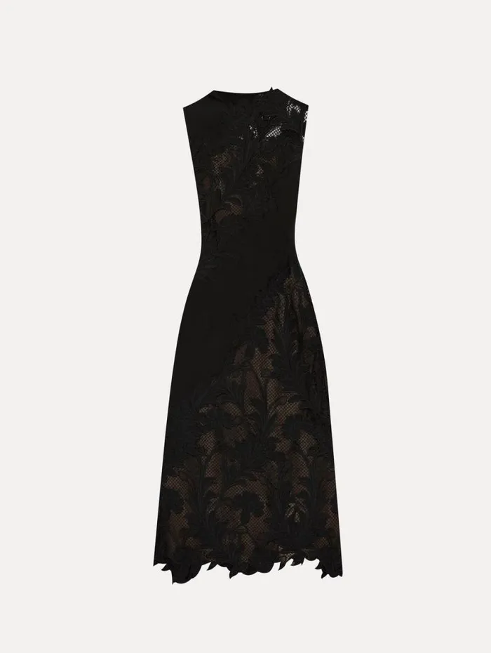 Women Oscar De La Renta Dresses Marbled Carnation Guipure Inset Dress Black