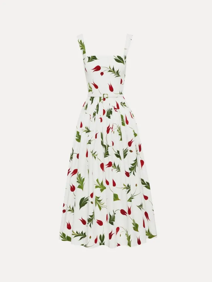 Women Oscar De La Renta Dresses Marbled Tulip Cotton Poplin Dress White Multi Women Oscar De La Renta Dresses Marbled Tulip Cotton Poplin Dress White Multi