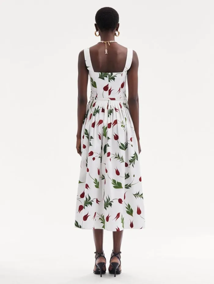 Women Oscar De La Renta Dresses Marbled Tulip Cotton Poplin Dress White Multi Women Oscar De La Renta Dresses Marbled Tulip Cotton Poplin Dress White Multi
