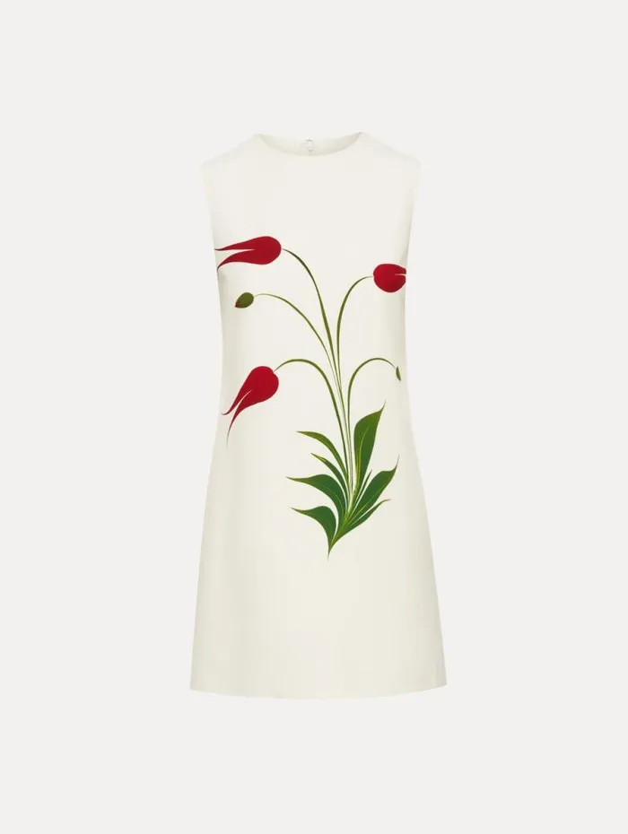 Women Oscar De La Renta Dresses Marbled Tulip Shift Dress Ivory Red