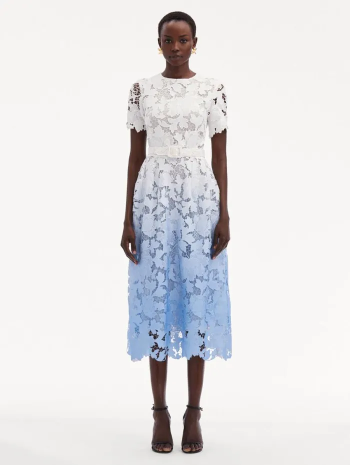 Women Oscar De La Renta Dresses Ombr Peony Guipure Dress Soft Blue Women Oscar De La Renta Dresses Ombr Peony Guipure Dress Soft Blue