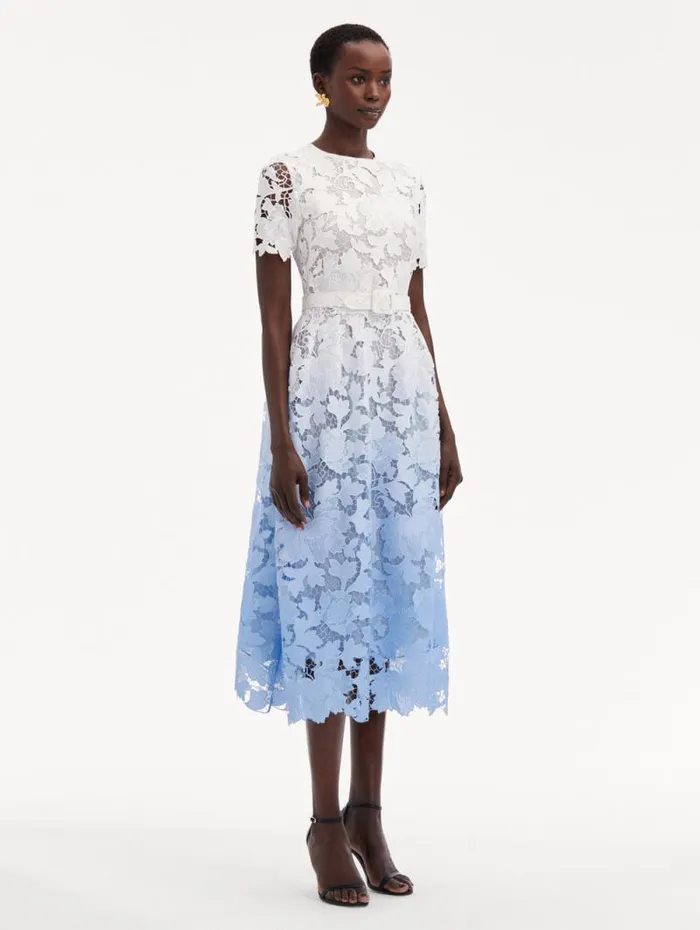 Women Oscar De La Renta Dresses Ombr Peony Guipure Dress Soft Blue Women Oscar De La Renta Dresses Ombr Peony Guipure Dress Soft Blue