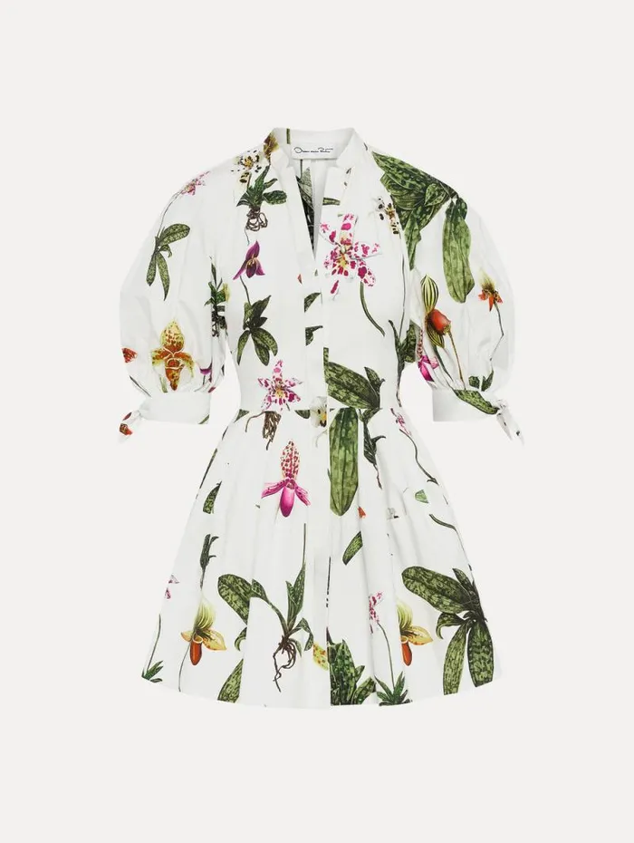 Women Oscar De La Renta Dresses Orchid Cotton Poplin Puff Sleeve Dress White Multi Women Oscar De La Renta Dresses Orchid Cotton Poplin Puff Sleeve Dress White Multi