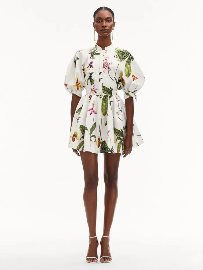 Women Oscar De La Renta Dresses Orchid Cotton Poplin Puff Sleeve Dress White Multi Women Oscar De La Renta Dresses Orchid Cotton Poplin Puff Sleeve Dress White Multi