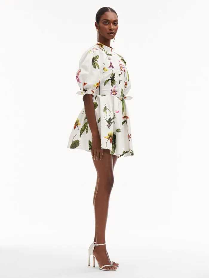 Women Oscar De La Renta Dresses Orchid Cotton Poplin Puff Sleeve Dress White Multi Women Oscar De La Renta Dresses Orchid Cotton Poplin Puff Sleeve Dress White Multi