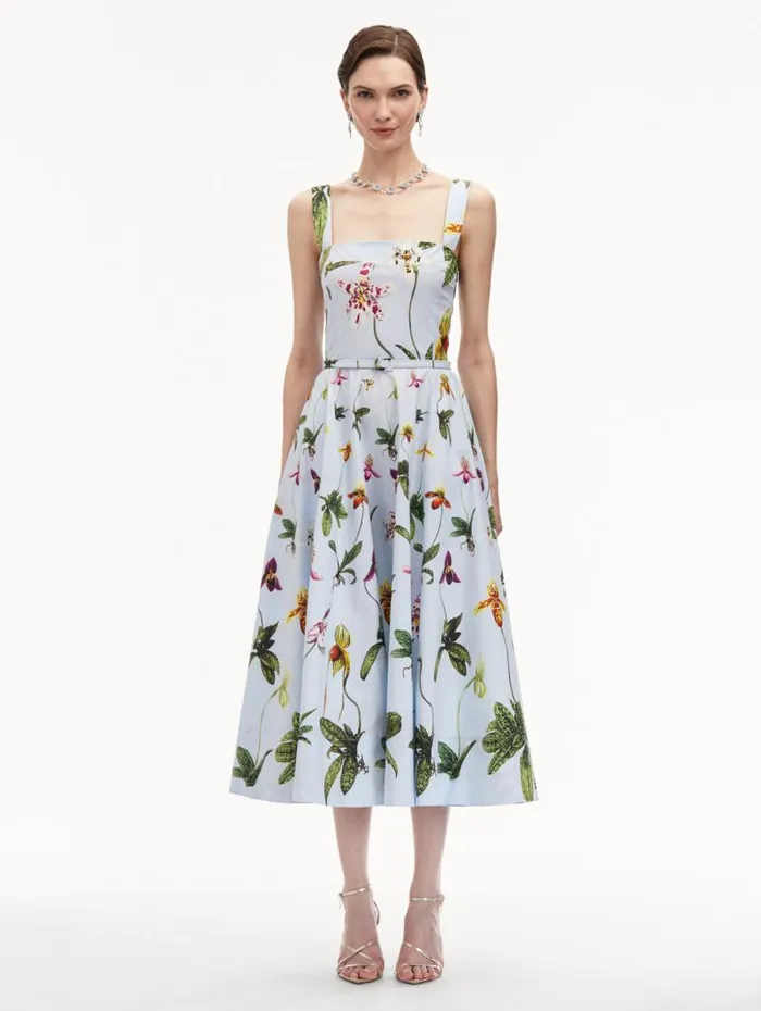 Women Oscar De La Renta Dresses Orchid Cotton Poplin Tank Dress Light Blue Multi Women Oscar De La Renta Dresses Orchid Cotton Poplin Tank Dress Light Blue Multi