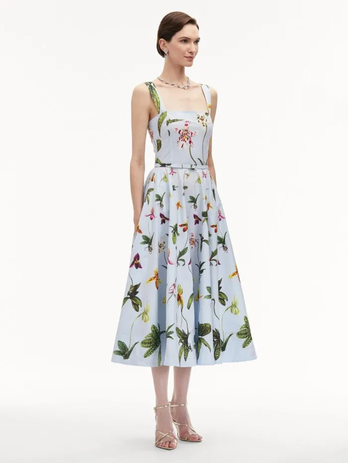 Women Oscar De La Renta Dresses Orchid Cotton Poplin Tank Dress Light Blue Multi Women Oscar De La Renta Dresses Orchid Cotton Poplin Tank Dress Light Blue Multi