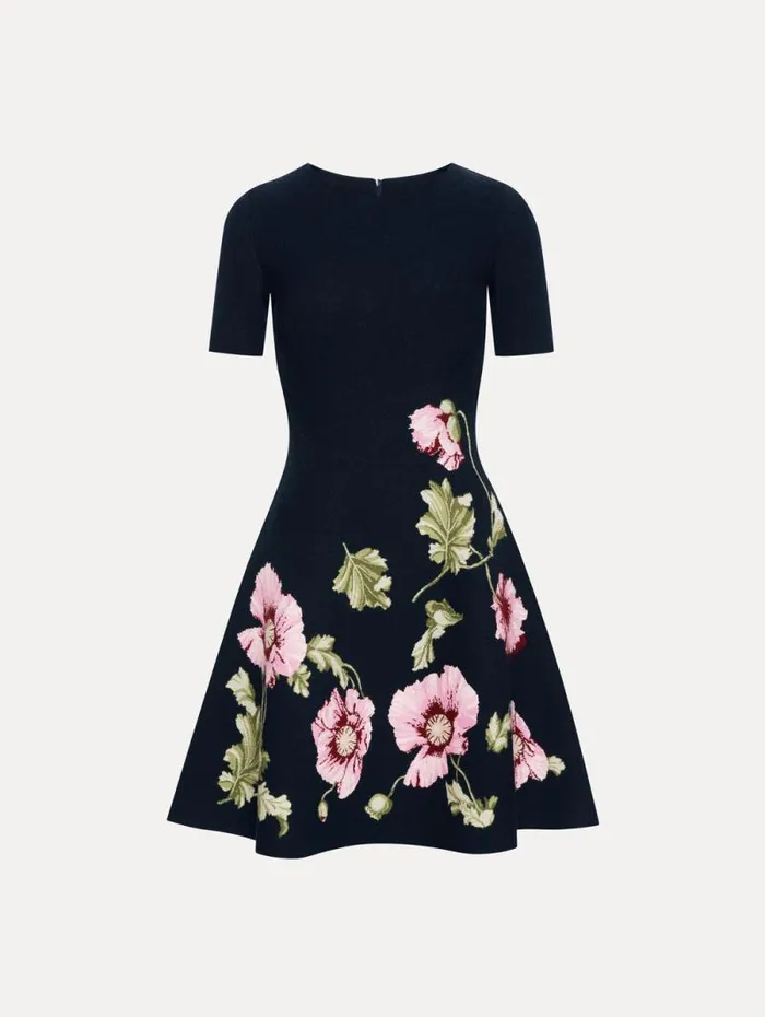 Women Oscar De La Renta Dresses Poppy Jacquard Dress Navy Pink