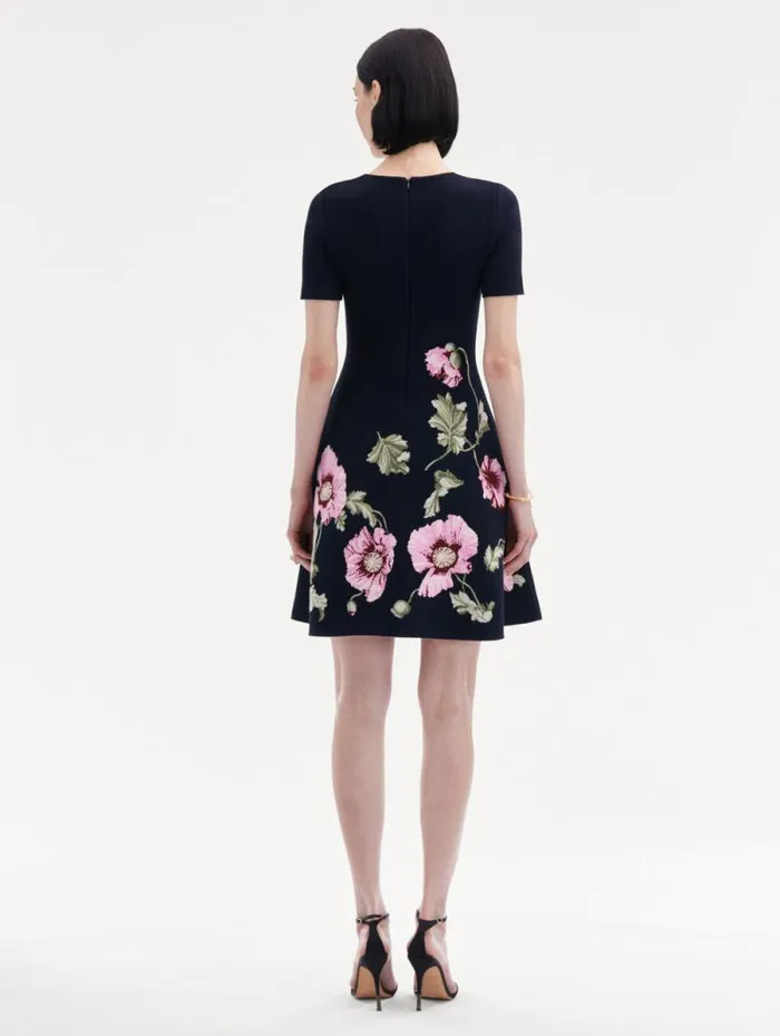 Women Oscar De La Renta Dresses Poppy Jacquard Dress Navy Pink Women Oscar De La Renta Dresses Poppy Jacquard Dress Navy Pink