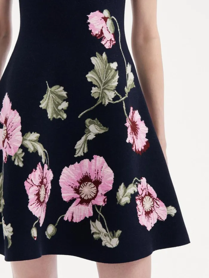 Women Oscar De La Renta Dresses Poppy Jacquard Dress Navy Pink Women Oscar De La Renta Dresses Poppy Jacquard Dress Navy Pink