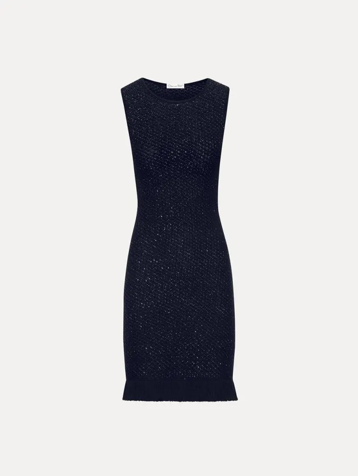 Women Oscar De La Renta Dresses Sequin Tweed Dress Navy
