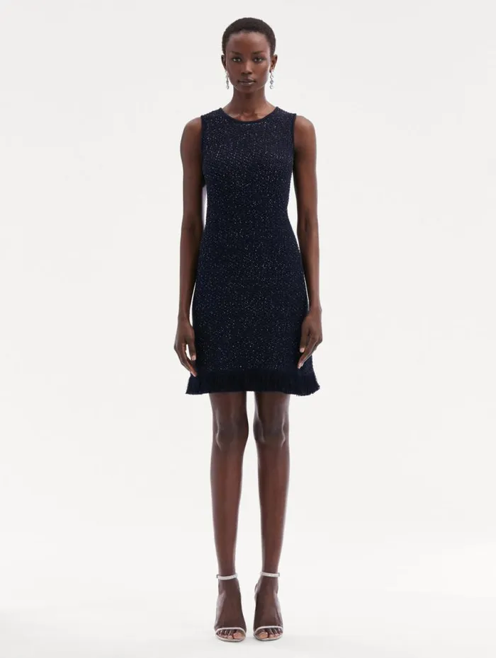 Women Oscar De La Renta Dresses Sequin Tweed Dress Navy Women Oscar De La Renta Dresses Sequin Tweed Dress Navy