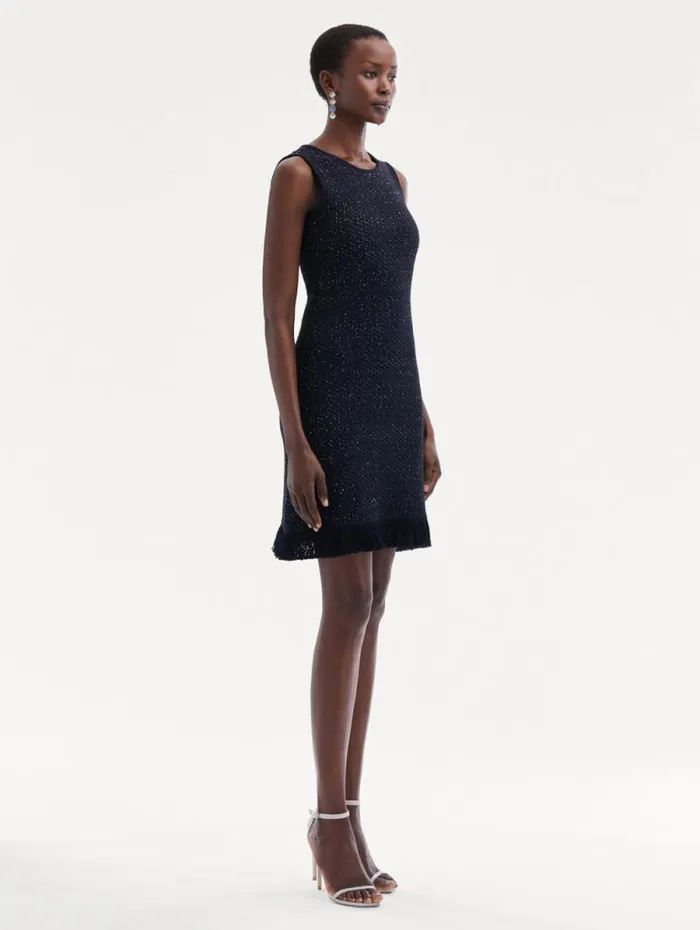Women Oscar De La Renta Dresses Sequin Tweed Dress Navy Women Oscar De La Renta Dresses Sequin Tweed Dress Navy