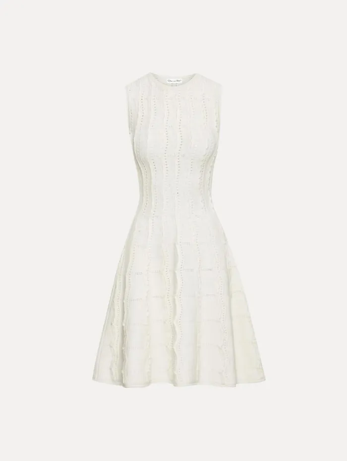 Women Oscar De La Renta Dresses Wave Knit Fit and Flare Dress Ivory