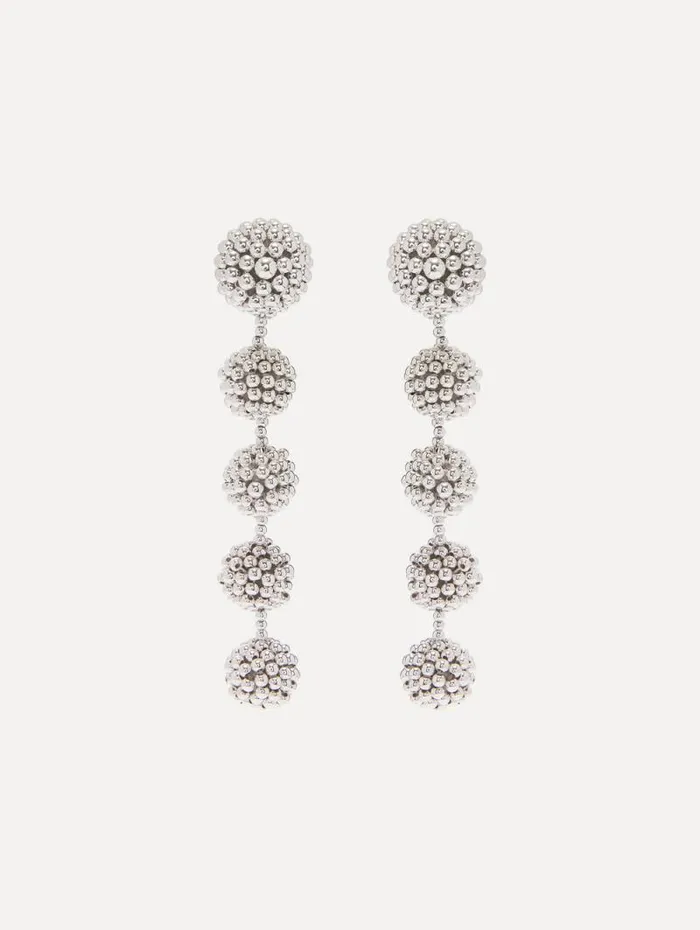 Women Oscar De La Renta Earrings Beaded Sphere ClipOn Earrings Silver
