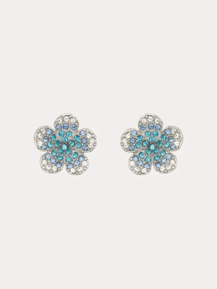 Women Oscar De La Renta Earrings Crystal Flower Stud Earrings Aquamarine